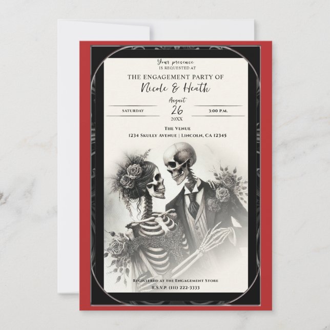 Invitation Mariage gothique romantique squelette vintage (Devant)