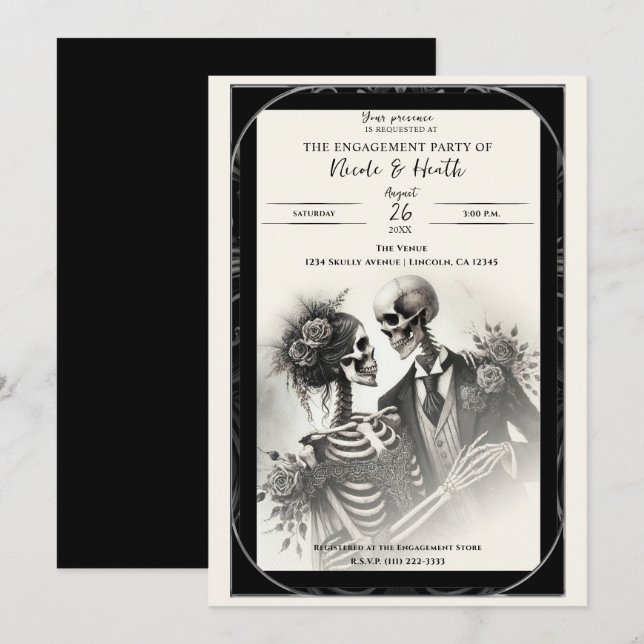 Invitation Mariage gothique romantique squelette vintage (Devant / Derrière)