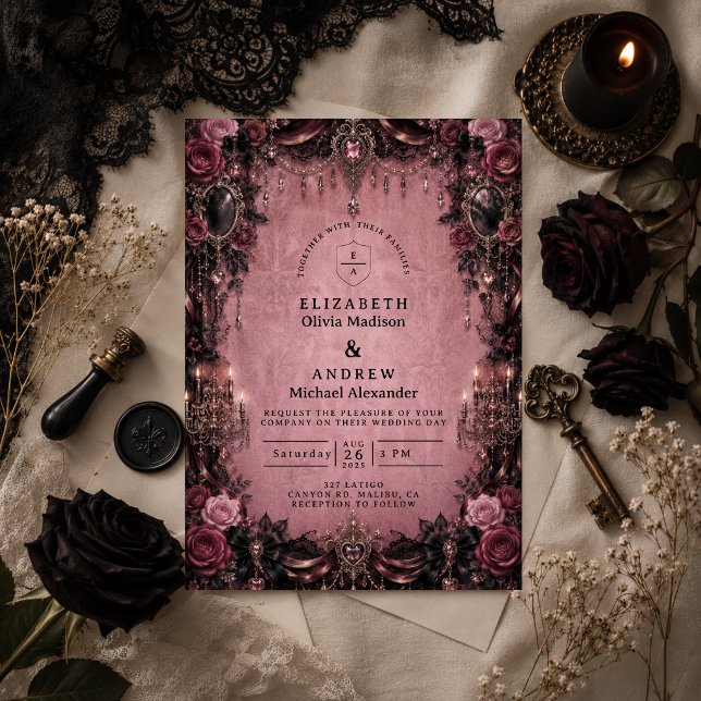 Invitation Mariage gothique rose capricieux (Créateur téléchargé)