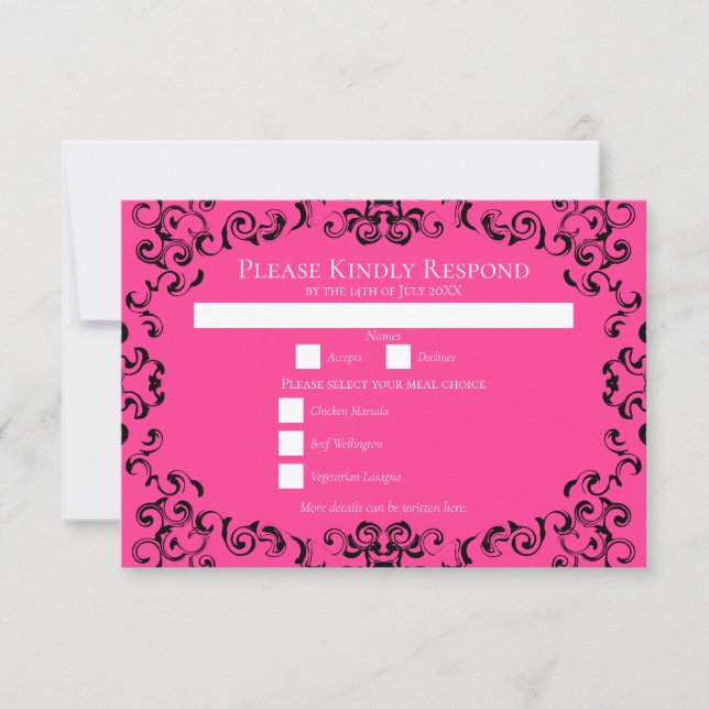Invitation Mariage gothique rose chaud et noir (Devant)