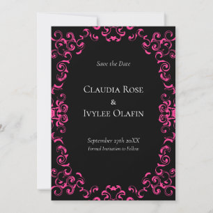 Invitation Mariage gothique rose chaud et noir