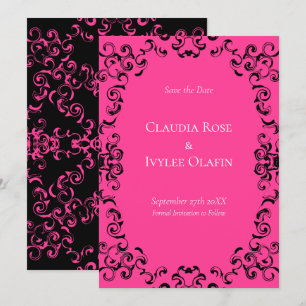 Invitation Mariage gothique rose chaud et noir
