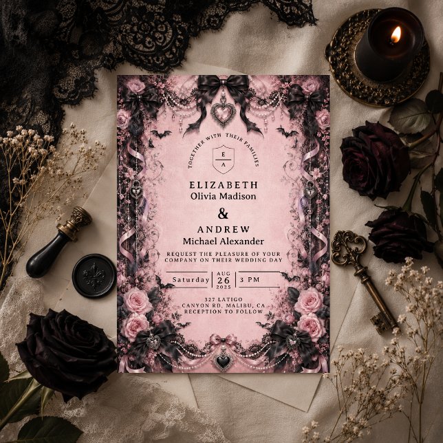 Invitation Mariage gothique rose élégant (Créateur téléchargé)