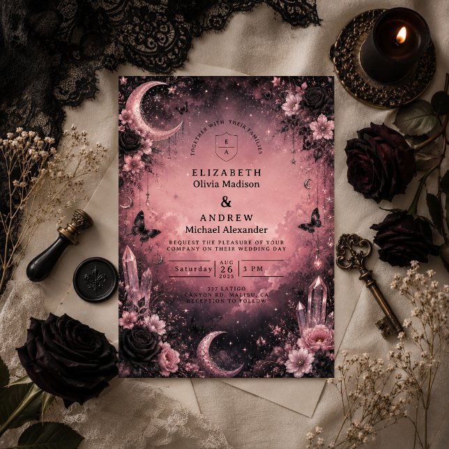 Invitation Mariage gothique rose enchanté (Créateur téléchargé)