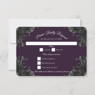 Invitation Mariage gothique Rose gris violet Réponse RSVP