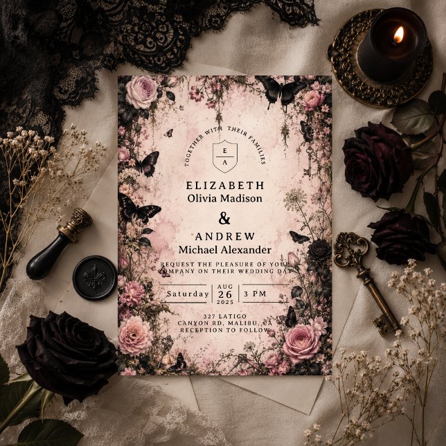 Invitation Mariage gothique rose humeur (Créateur téléchargé)