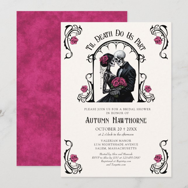 Invitation Mariage gothique rose jusqu'à la mort (Devant / Derrière)