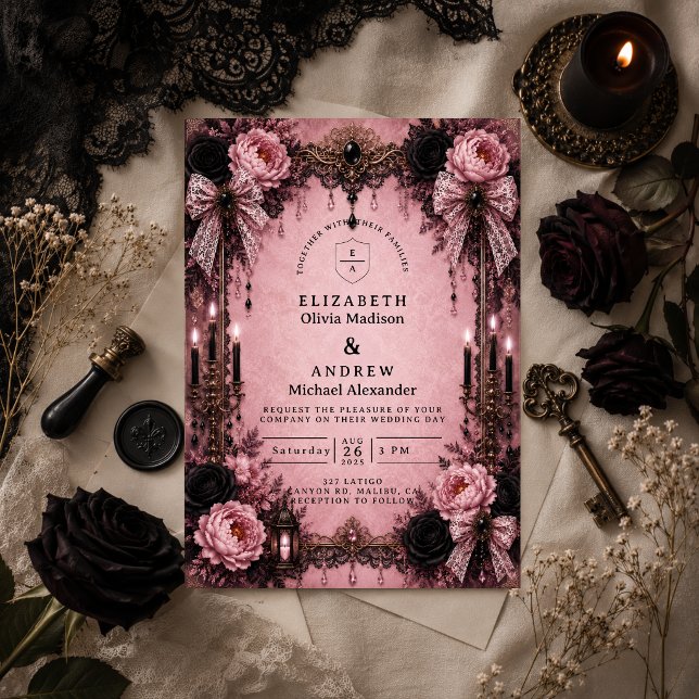 Invitation Mariage gothique rose romantique (Créateur téléchargé)