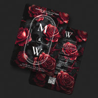 Mariage gothique Roses de crâne Monogramme noir ro