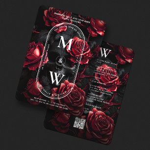 Invitation Mariage gothique Roses de crâne Monogramme noir ro
