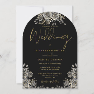 Invitation Mariage Gothique Roses Florales Noir Et Or Arche