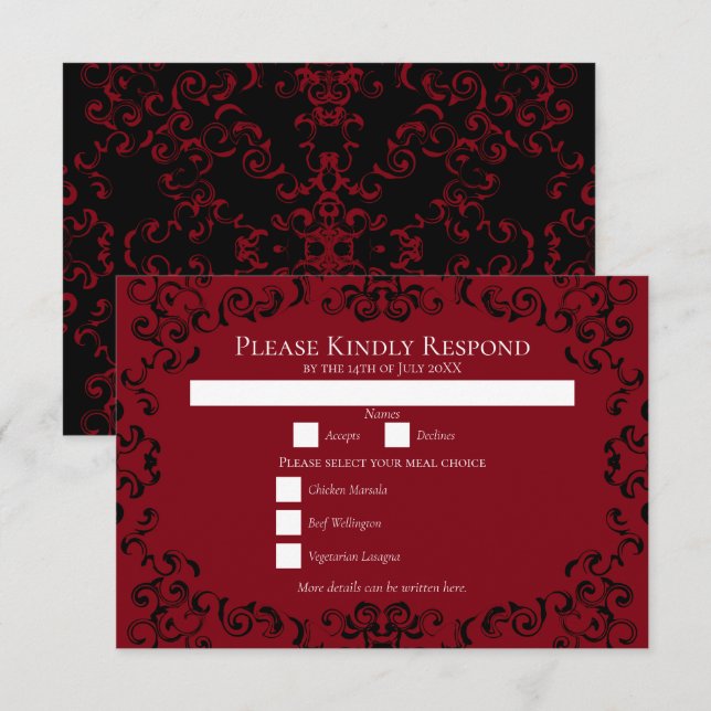 Invitation Mariage gothique rouge et noir (Devant / Derrière)