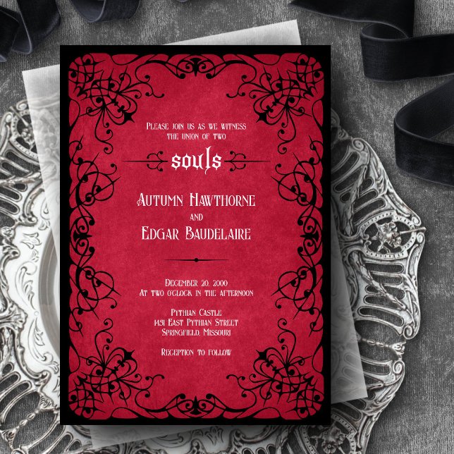 Invitation Mariage gothique rouge noir (Créateur téléchargé)