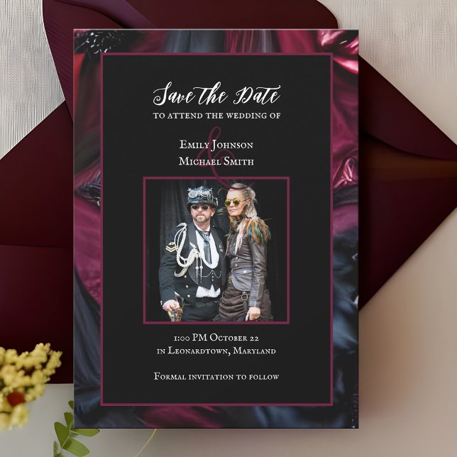 Invitation Mariage gothique Sauvez la date Halloween Rouge No (Gothic wedding Save the Date Halloween themed announcement)