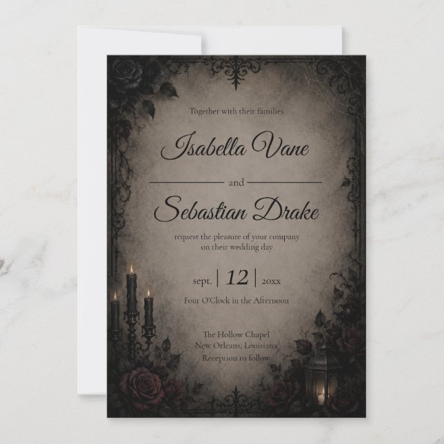 Invitation Mariage gothique sombre romantique (Devant)