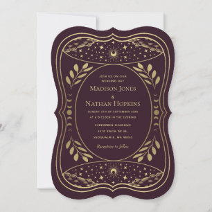 Invitation Mariage gothique Tarot vintage or et burgundy