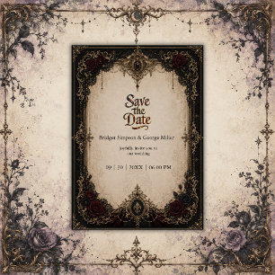 Invitation Mariage gothique victorien baroque médiéval or