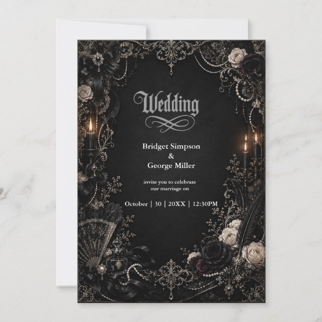 Invitation Mariage gothique victorien baroque Rose Perle  (Devant)