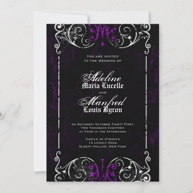 Invitation Mariage gothique victorien Éffrayant violet Invita (Devant)