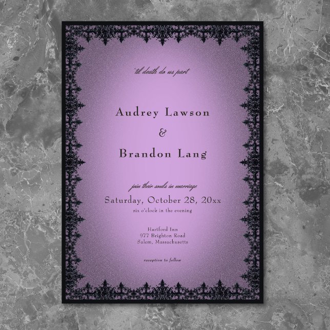Invitation Mariage gothique victorien fer forgé bordeaux viol (Victorian Gothic Iron Border Purple Wedding Invitation)