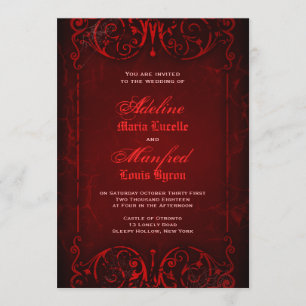 Invitation Mariage gothique victorien profond rouge