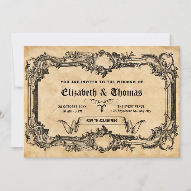 Invitation mariage gothique vintage (Devant)