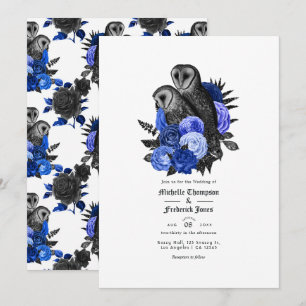 Invitation Mariage gothique vintage bleu royal aux hiboux