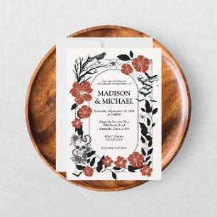 Invitation Mariage gothique vintage noir et burgundy