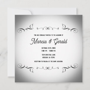 Invitation Mariage gothique vintage ornemental noir et blanc