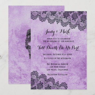 Invitation Mariage gothique violet de dentelle noire