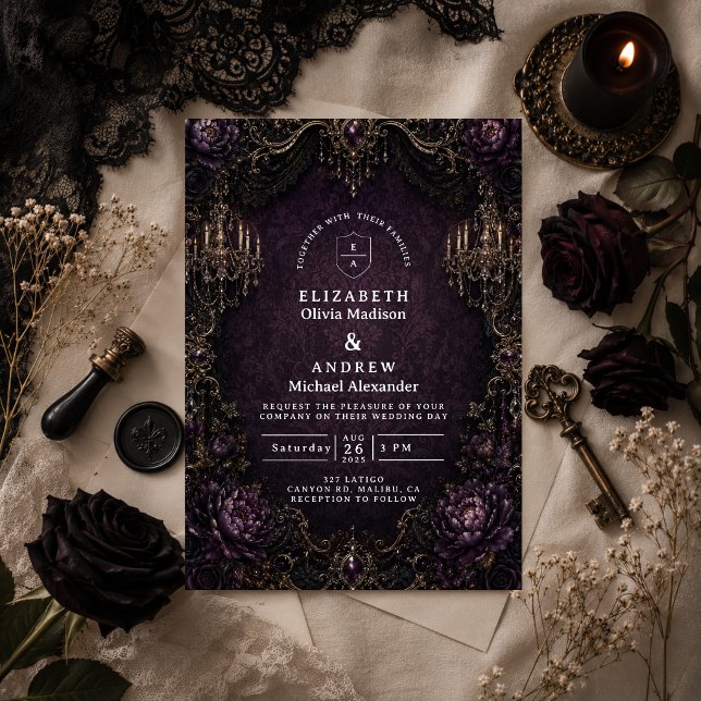 Invitation Mariage gothique violet élégant (Créateur téléchargé)