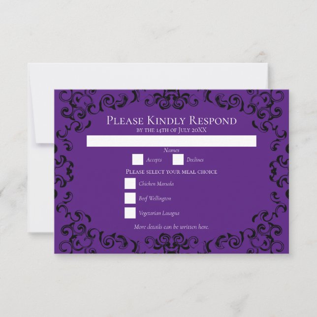 Invitation Mariage gothique violet et noir (Devant)