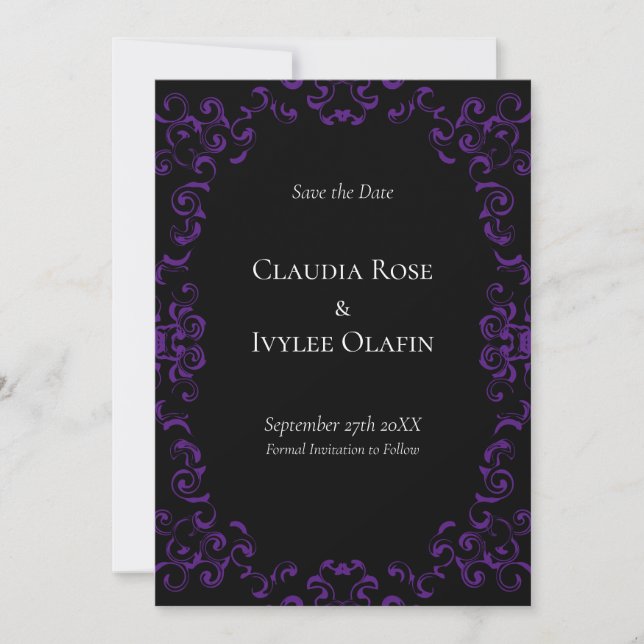Invitation Mariage gothique violet et noir (Devant)