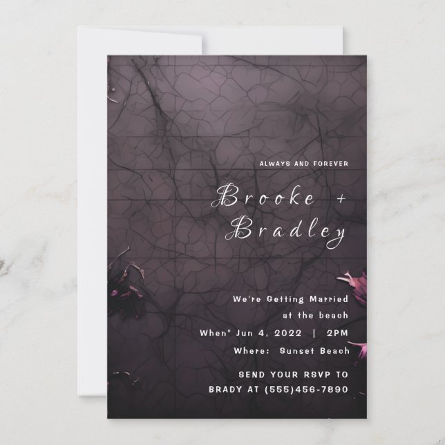 Invitation Mariage gothique violet foncé et noir (Devant)