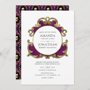 Invitation Mariage gothique violet, noir et or