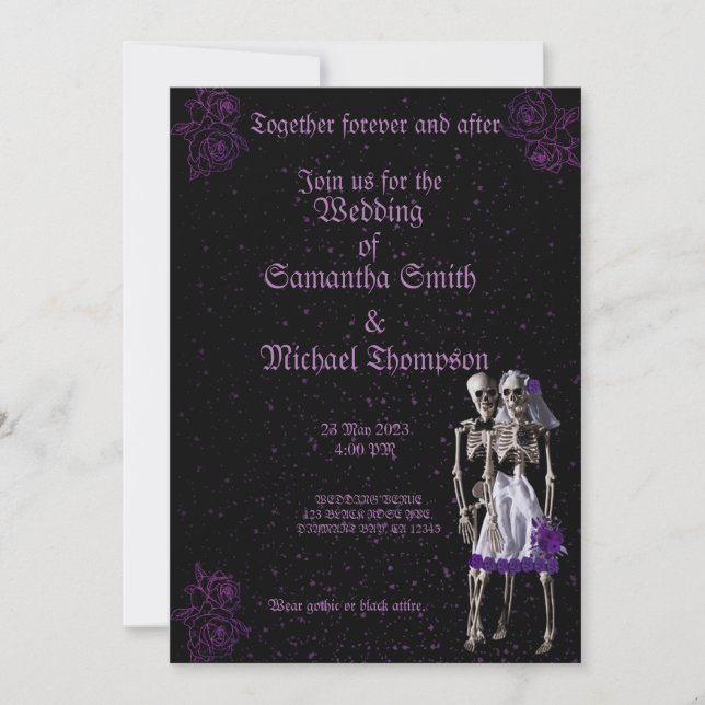 Invitation Mariage gothique violet personnalisable (Devant)