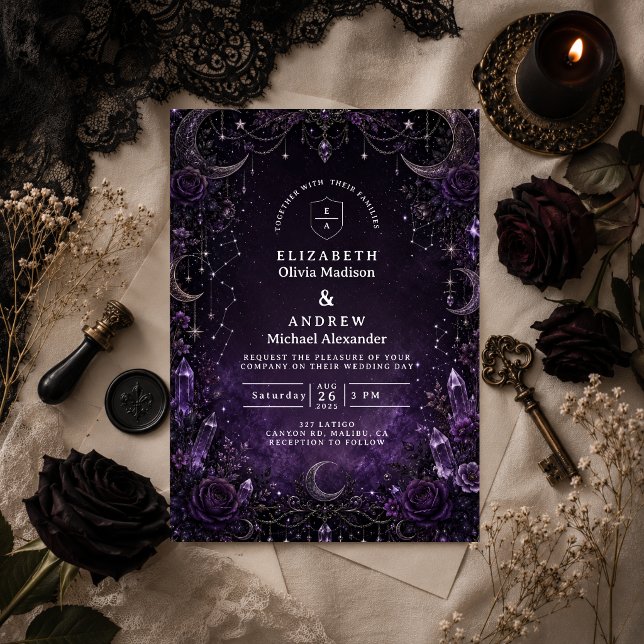 Invitation Mariage gothique violet romantique (Créateur téléchargé)