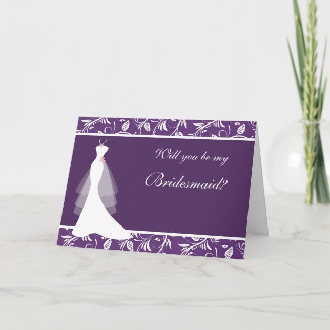 Invitation Mariage gown, damassé sur violet Bridesmaid (Devant)