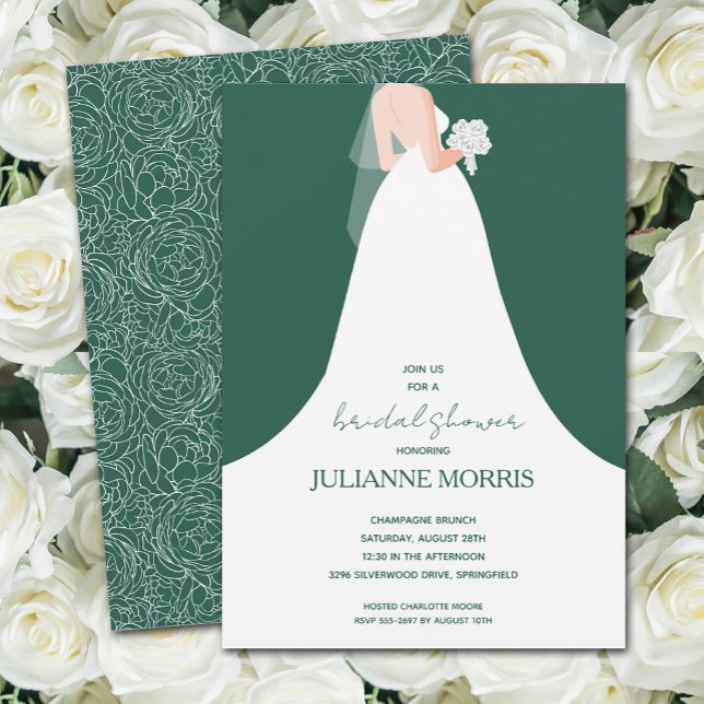 Invitation Mariage Gown sur Emerald Green Fête des mariées (Créateur téléchargé)