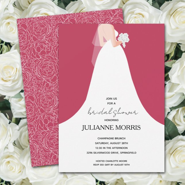 Invitation Mariage Gown sur la Fête des mariées Magenta (Créateur téléchargé)