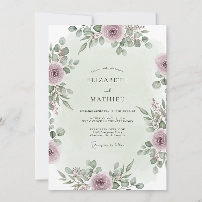 Invitation Mariage gracieux dans la forêt mauve (Devant)