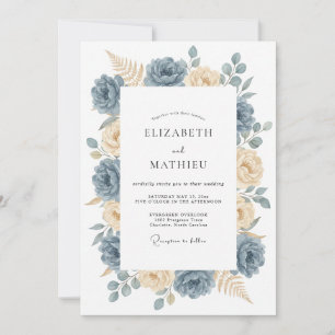 Invitation Mariage gracieux de nature bleu ardoise