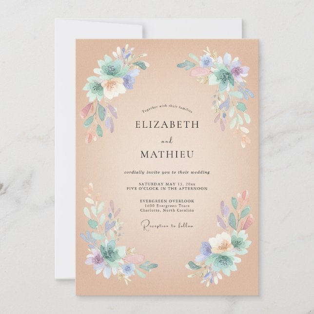 Invitation Mariage gracieux de pêche au printemps (Devant)