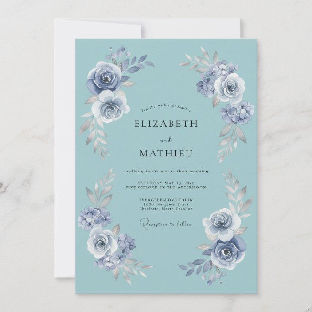 Invitation Mariage gracieux d'hiver sarcelle poussiéreuse (Devant)