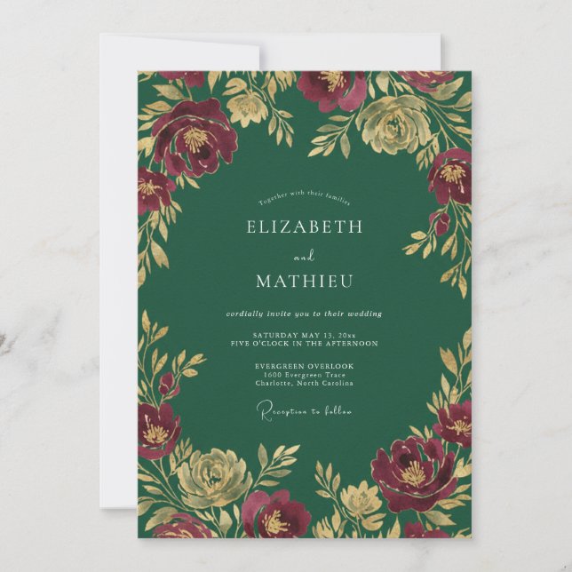 Invitation Mariage Grand Automnal Vert Forêt (Devant)