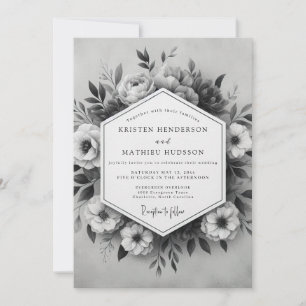 Invitation Mariage Grand Botanique Gris Charbon