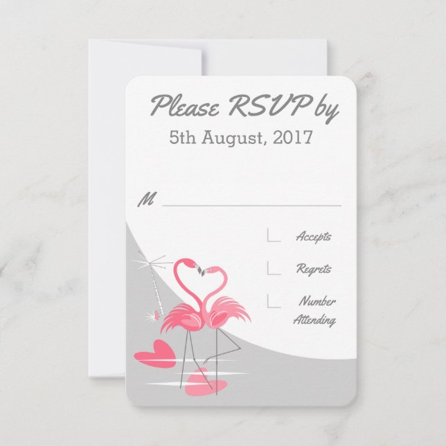 Invitation Mariage Grande Lune Flamant Rose RSVP (Devant)