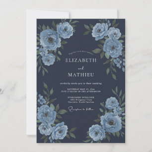 Invitation Mariage grandiose de bleu de minuit en hiver