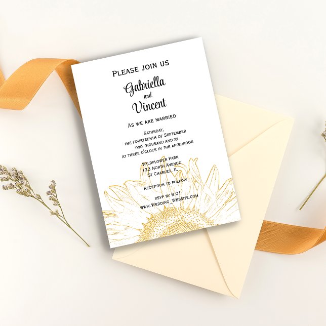 Invitation Mariage graphique de tournesol jaune (Créateur téléchargé)
