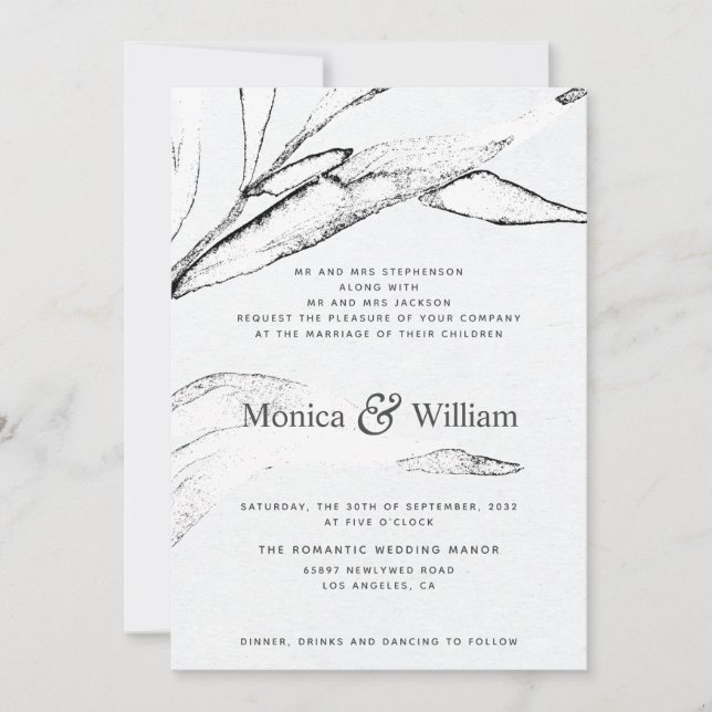 Invitation Mariage graphique moderne noir et blanc (Devant)